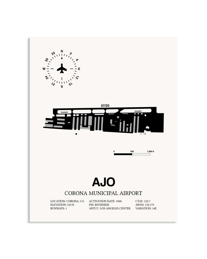 Gray Corona Municipal Airport framed poster displayed in an airplane hangar