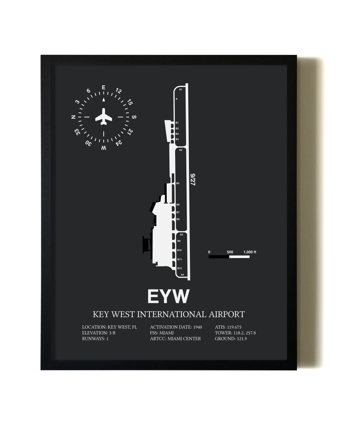 Unframed Key West International Airport map print poster