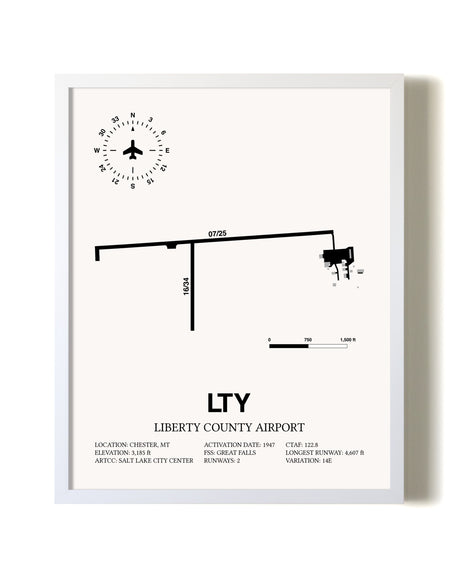 Liberty County Airport airport map poster in oak frame