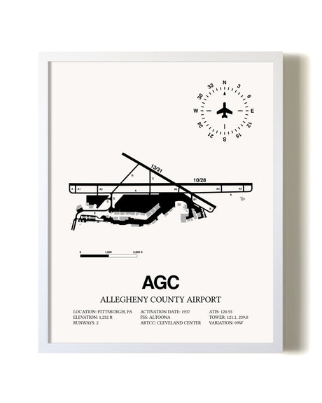 Allegheny County Airport airport map poster in oak frame