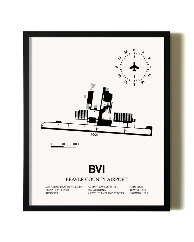 Framed Beaver County Airport wall art poster in black frame