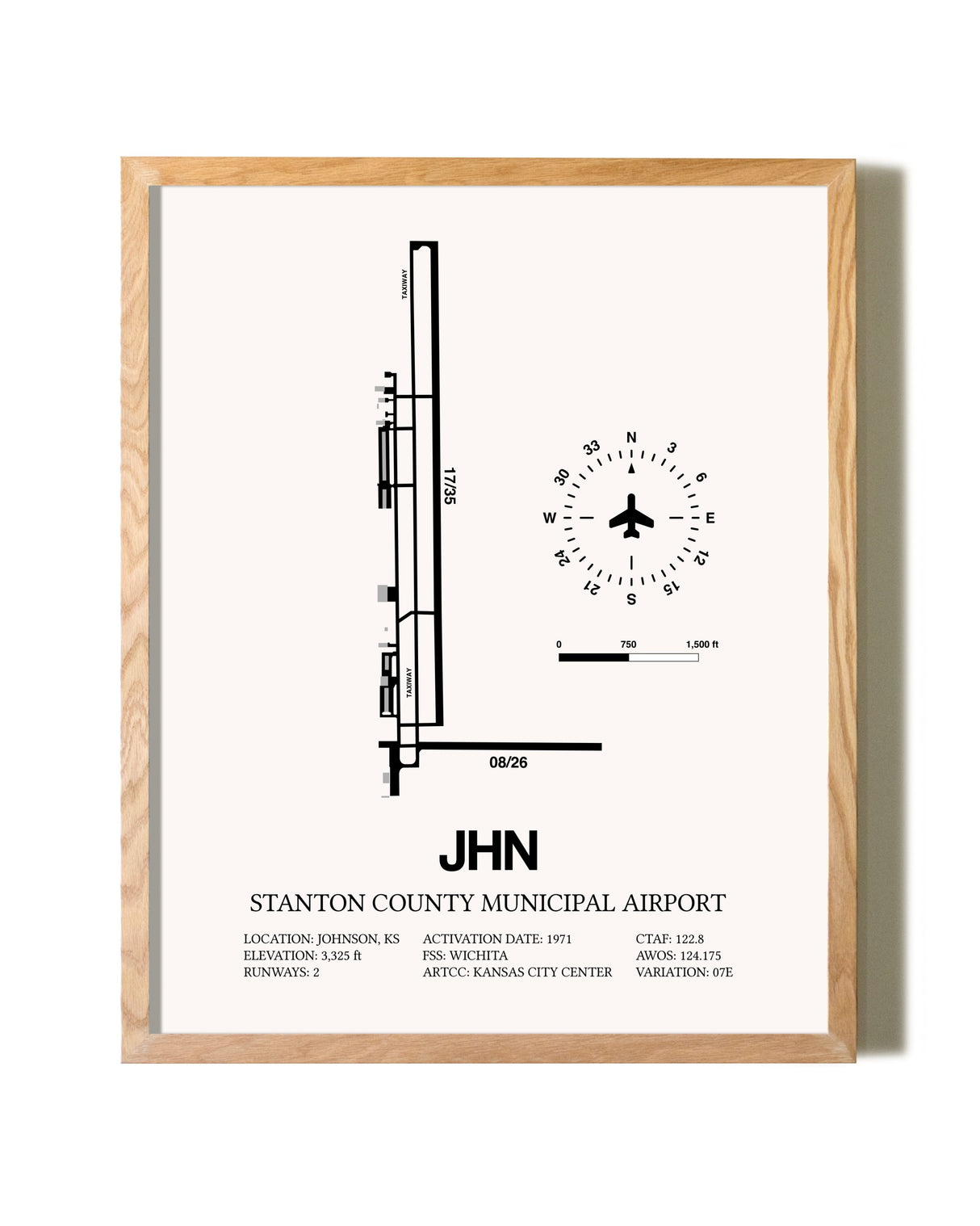 Stanton County Municipal Airport framed print in natural wood frame