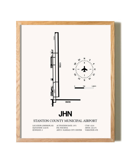 Stanton County Municipal Airport framed print in natural wood frame