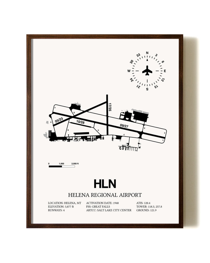 Helena Regional Airport aviation print in walnut frame