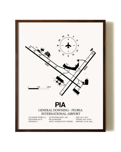 General Downing-Peoria International Airport aviation print in walnut frame