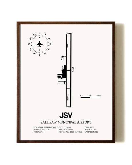 Sallisaw Municipal Airport aviation print in walnut frame