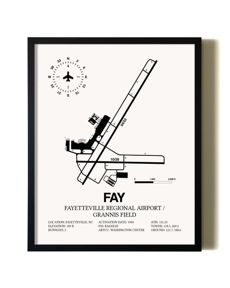 Framed Fayetteville Regional Airport / Grannis Field wall art poster in black frame