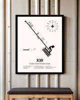 Tampa North Aero Park framed poster displayed in an airplane hangar