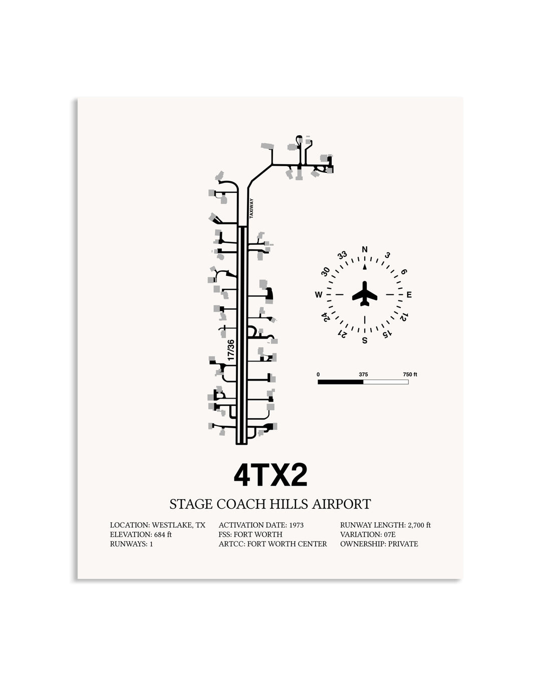 Gray Stage Coach Hills Airport framed poster displayed in an airplane hangar