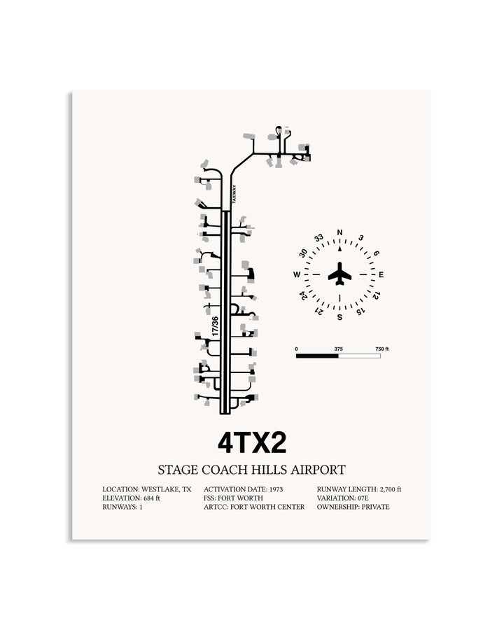 Gray Stage Coach Hills Airport framed poster displayed in an airplane hangar