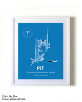 Pittsburgh International Airport framed wall art in white frame with mat