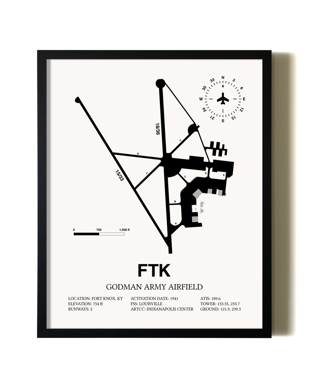 Framed Godman Army Airfield wall art poster in black frame