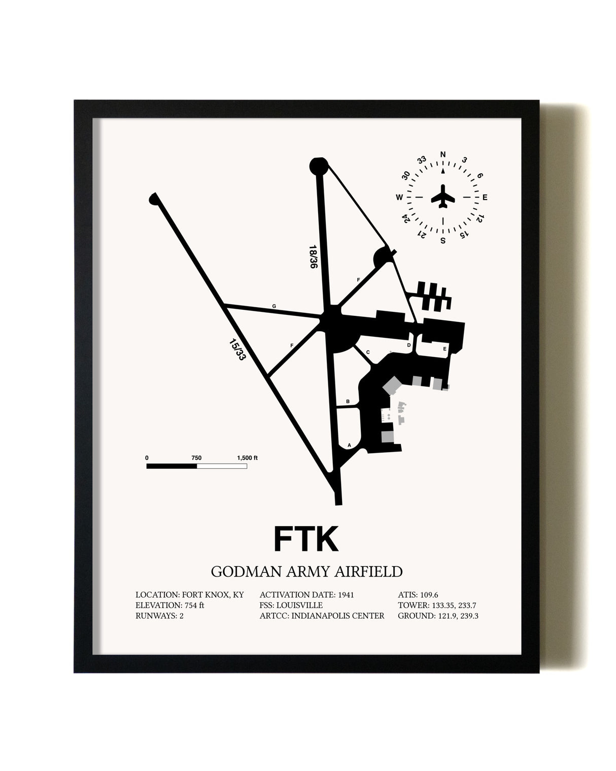 Framed Godman Army Airfield wall art poster in black frame