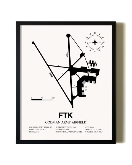 Framed Godman Army Airfield wall art poster in black frame