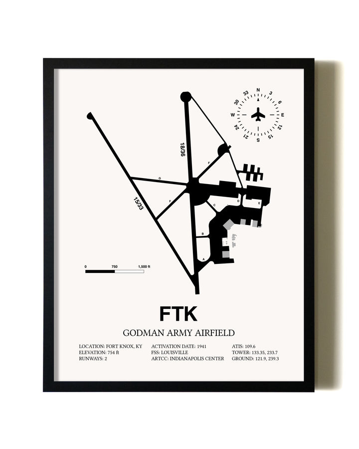 Framed Godman Army Airfield wall art poster in black frame