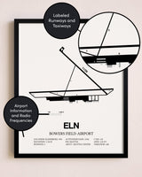 Framed Bowers Field Airport layout wall art poster