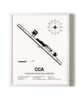 Clinton Municipal Airport airport map poster in oak frame