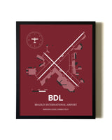 Red Framed Bradley International Airport wall art poster in black frame