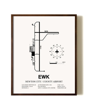 Newton City / County Airport aviation print in walnut frame