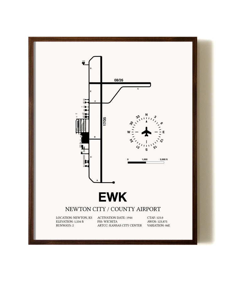 Newton City / County Airport aviation print in walnut frame