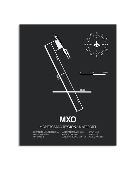 Gray Framed Monticello Regional Airport layout wall art poster
