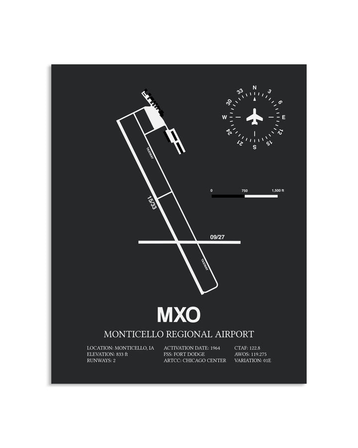 Gray Framed Monticello Regional Airport layout wall art poster