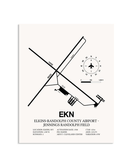 Gray Elkins-Randolph County Airport-Jennings Randolph Field framed poster displayed in an airplane hangar