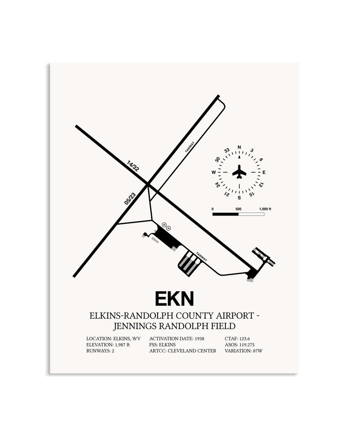 Gray Elkins-Randolph County Airport-Jennings Randolph Field framed poster displayed in an airplane hangar