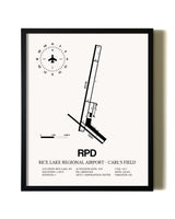 Framed Rice Lake Regional Airport-Carl's Field wall art poster in black frame