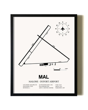 Framed Malone-Dufort Airport wall art poster in black frame