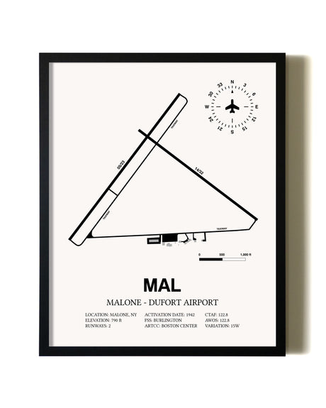 Framed Malone-Dufort Airport wall art poster in black frame