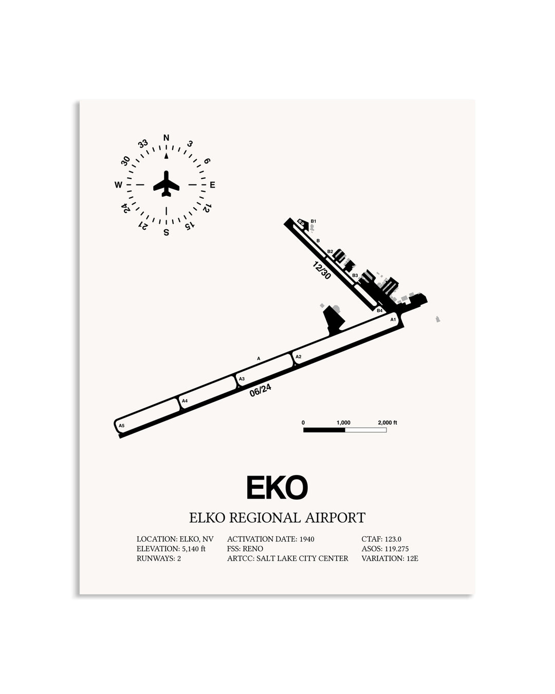 Gray Elko Regional Airport framed poster displayed in an airplane hangar