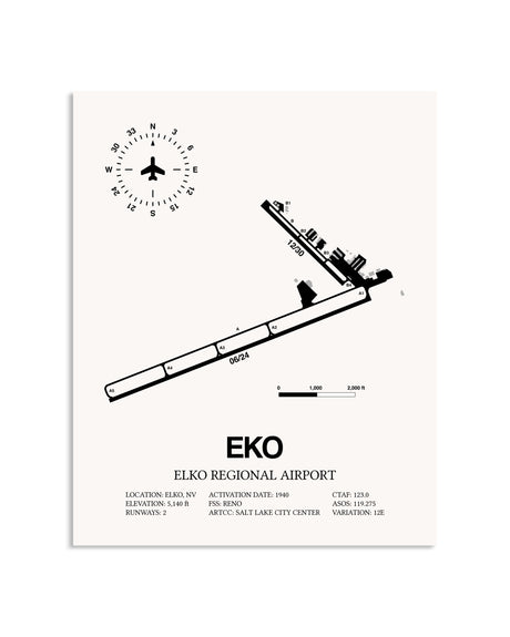 Gray Elko Regional Airport framed poster displayed in an airplane hangar