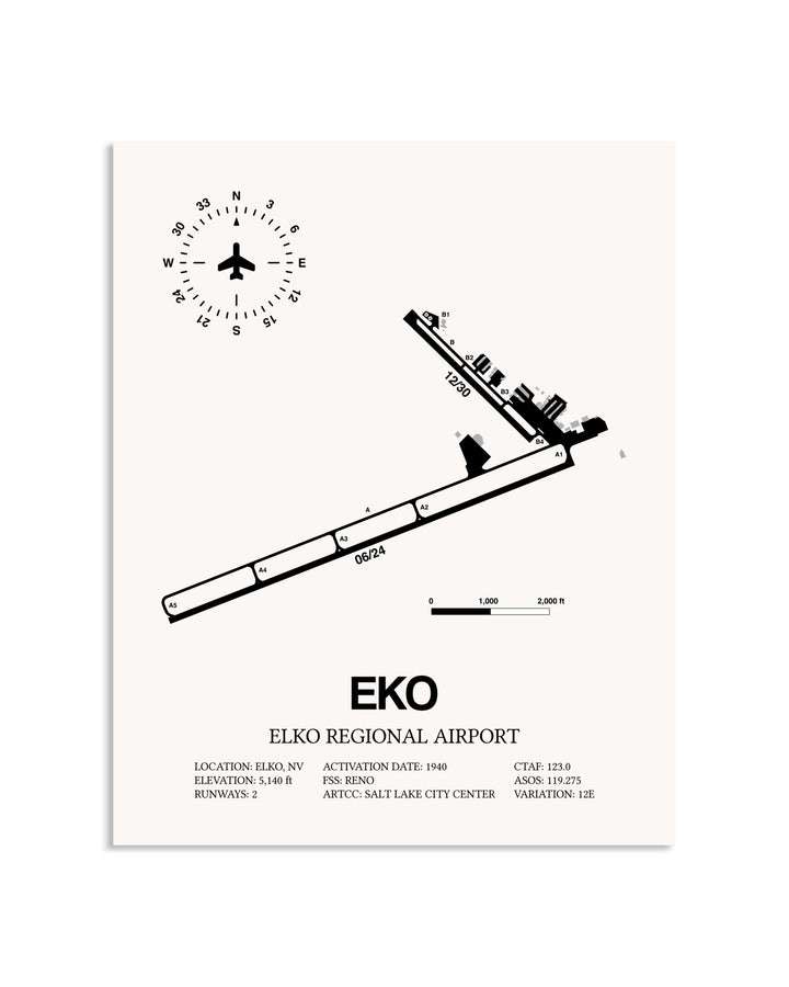 Gray Elko Regional Airport framed poster displayed in an airplane hangar