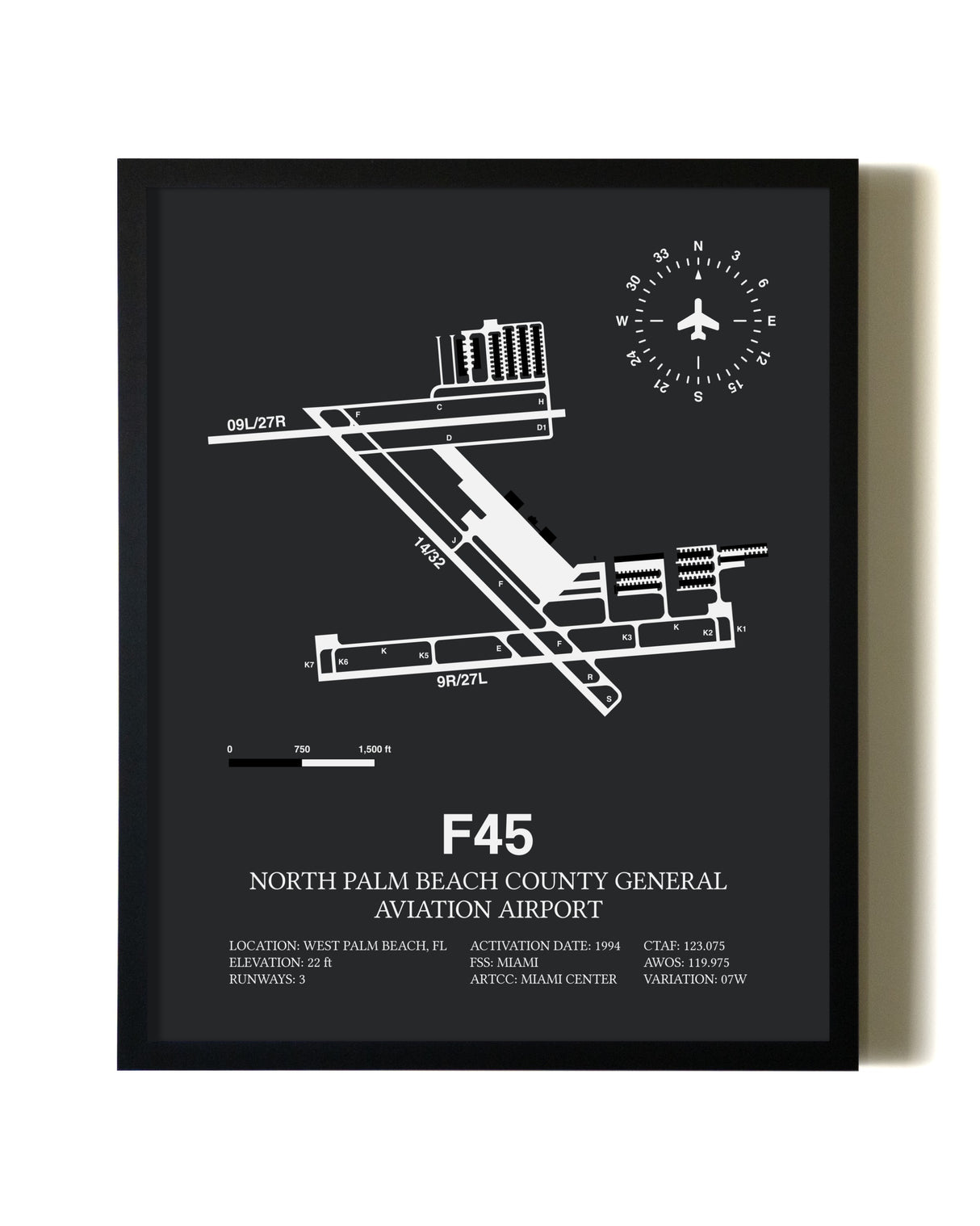 Unframed North Palm Beach County General Aviation Airport map print poster