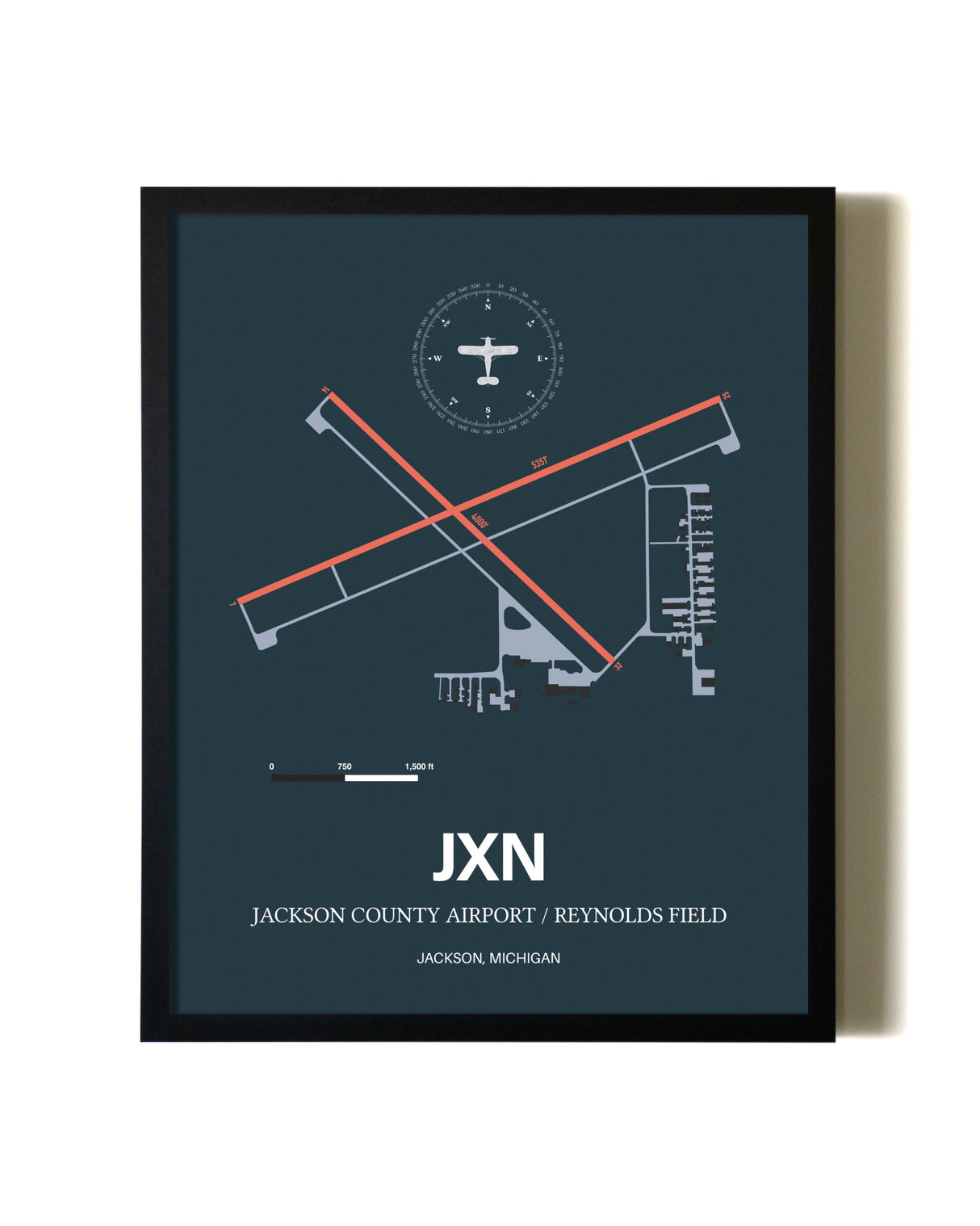 Slate Framed Jackson County Airport/Reynolds Field wall art poster in black frame