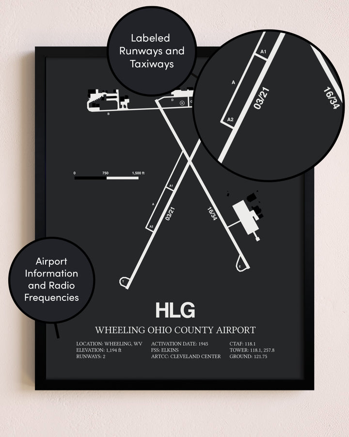 Wheeling Ohio County Airport poster size comparison chart