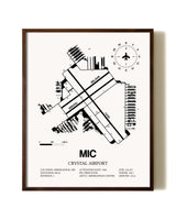 Crystal Airport aviation print in walnut frame