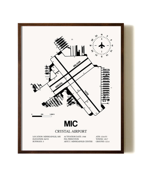Crystal Airport aviation print in walnut frame