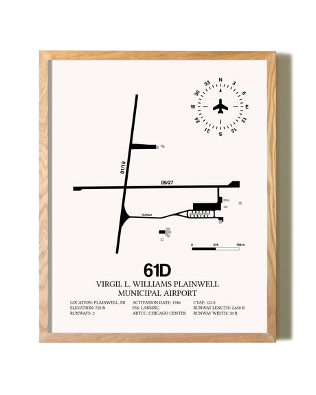 Virgil L. Williams Plainwell Municipal Airport framed print in natural wood frame
