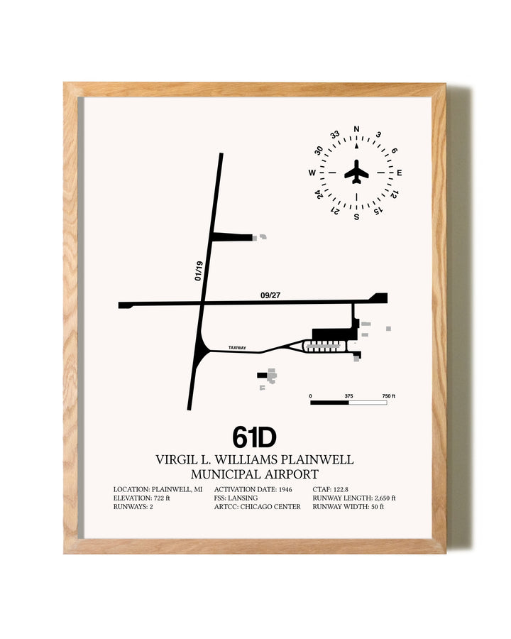 Virgil L. Williams Plainwell Municipal Airport framed print in natural wood frame