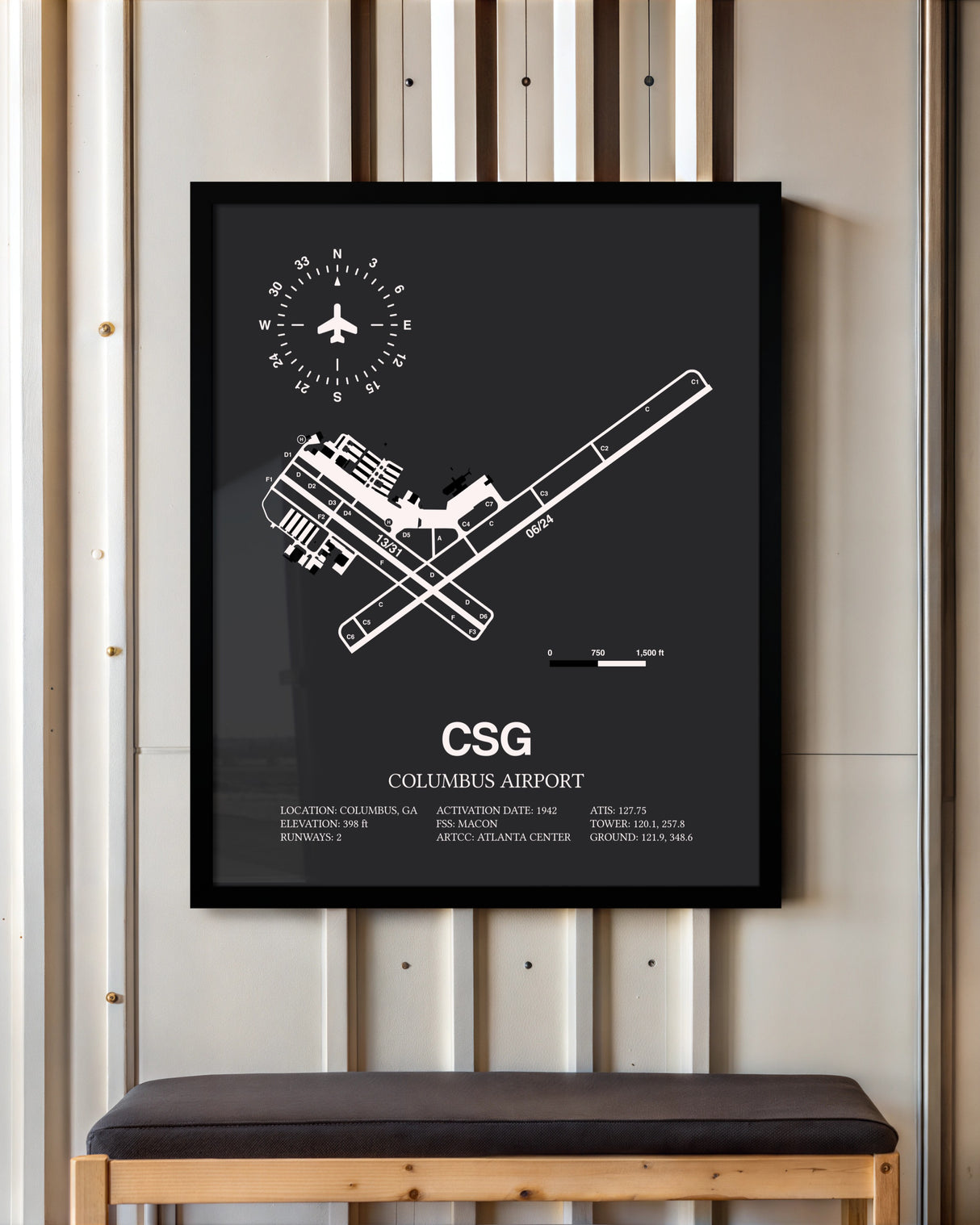 Frame color options for Columbus Airport Wall Art