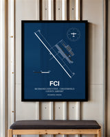 Richmond Executive-Chesterfield County Airport framed poster displayed in an airplane hangar