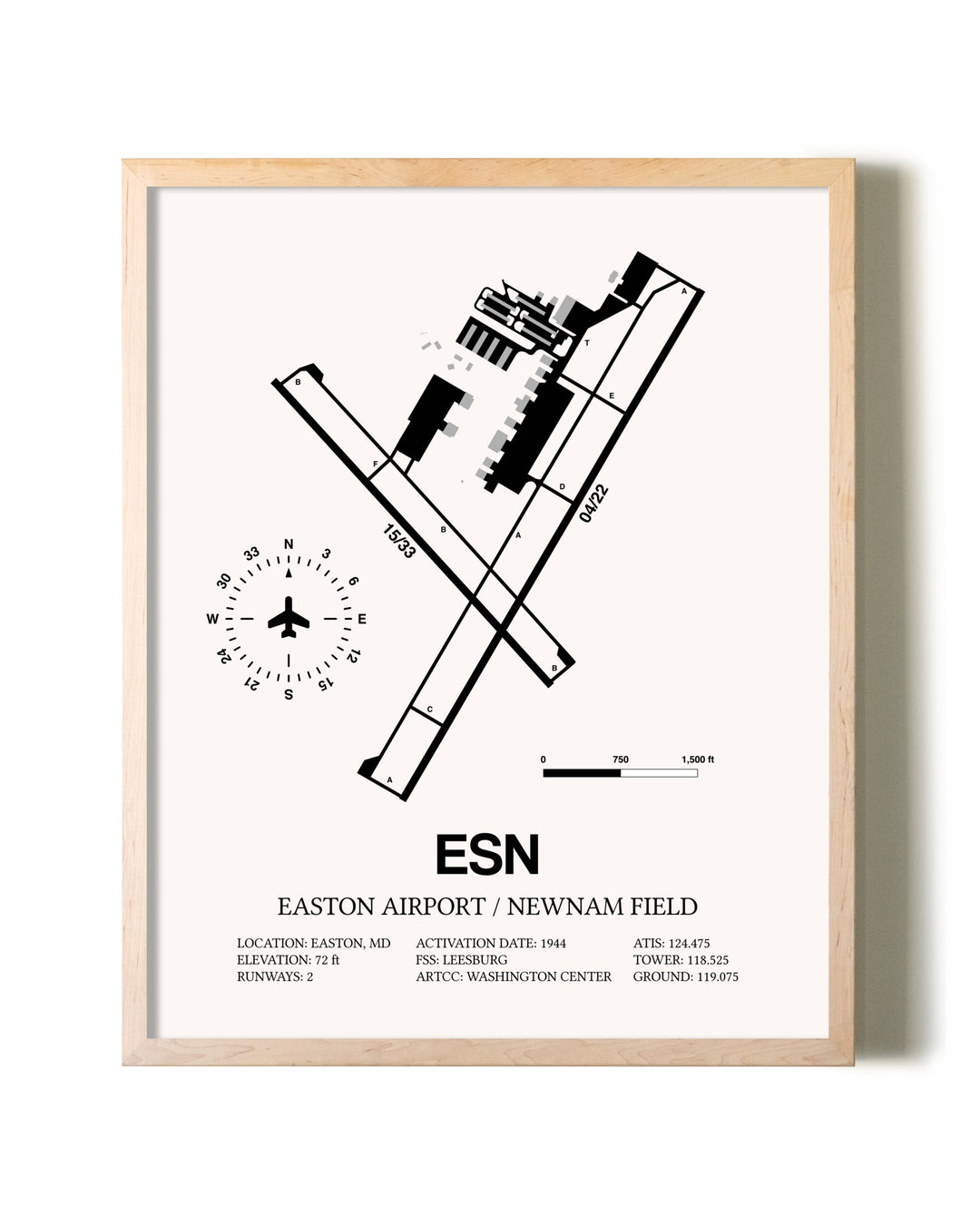 Easton Airport / Newnam Field framed wall art in white frame