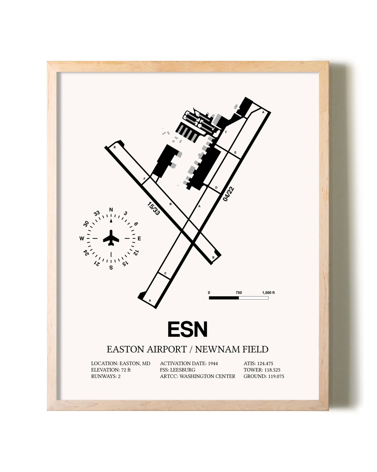 Easton Airport / Newnam Field framed wall art in white frame