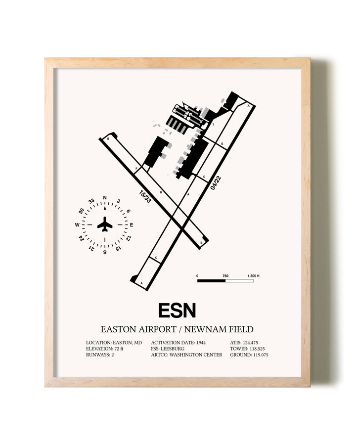 Easton Airport / Newnam Field framed wall art in white frame