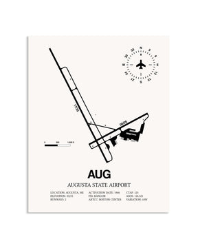 Gray Augusta State Airport framed poster displayed in an airplane hangar