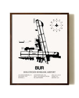 Hollywood Burbank Airport aviation print in walnut frame