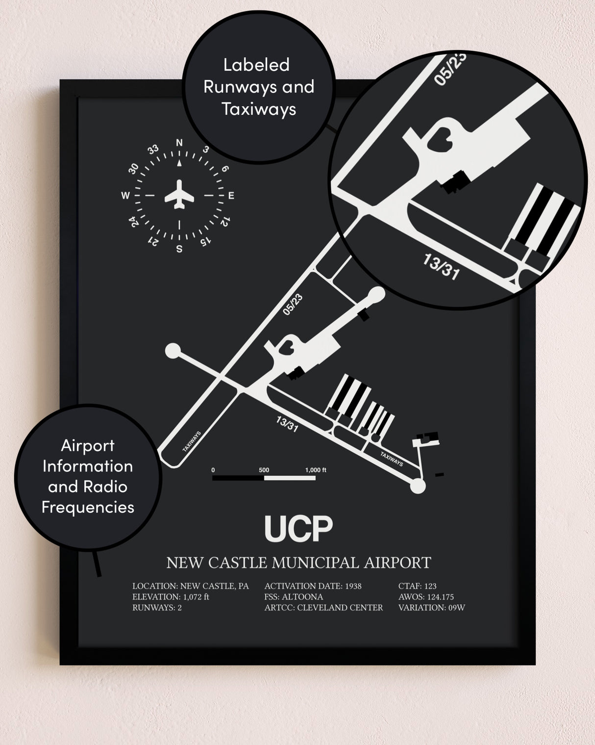 New Castle Municipal Airport poster size comparison chart