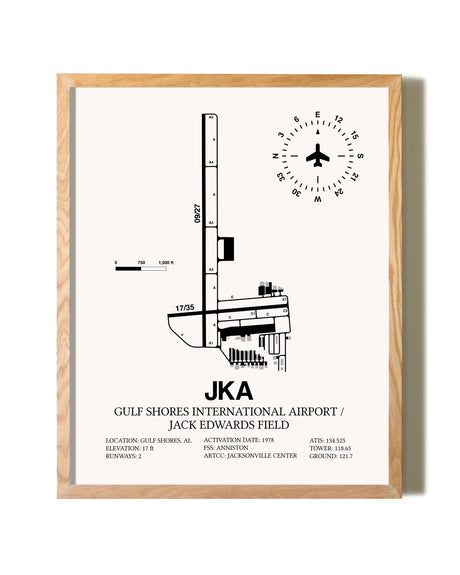 Gulf Shores International Airport / Jack Edwards Field framed print in natural wood frame